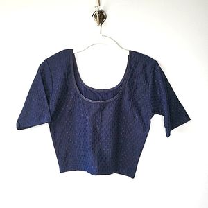Womens Dark Blue Short Sleeved Crop Top Patterned Size Medium